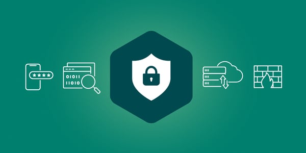 image with shield and lock on a green background with icons on both sides