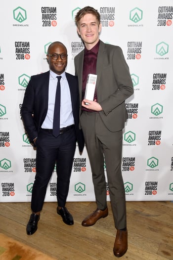 Barry Jenkins and Bo Burnham backstage in the GreenSlate Greenroom during IFP's 28th Annual Gotham Independent Film Awards at Cipriani, Wall Street on November 26, 2018 in New York