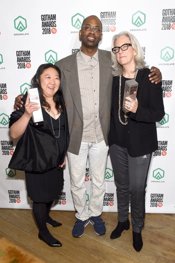Su Kim, RaMell Ross, and Joslyn Barnes backstage in the GreenSlate Greenroom during IFP's 28th Annual Gotham Independent Film Awards at Cipriani, Wall Street on November 26, 2018 in