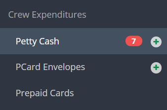 Petty Cash - Left Nav Option