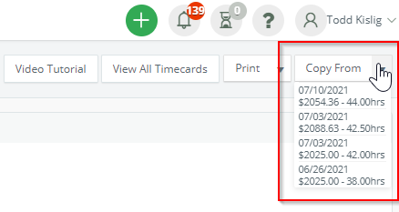 Timecard Create Submit Grossing - Copy From Menu