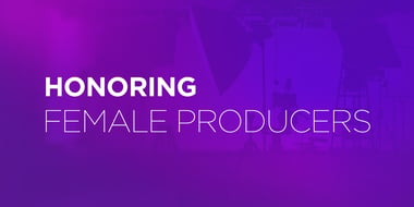 purple background with the words, honoring female producers 